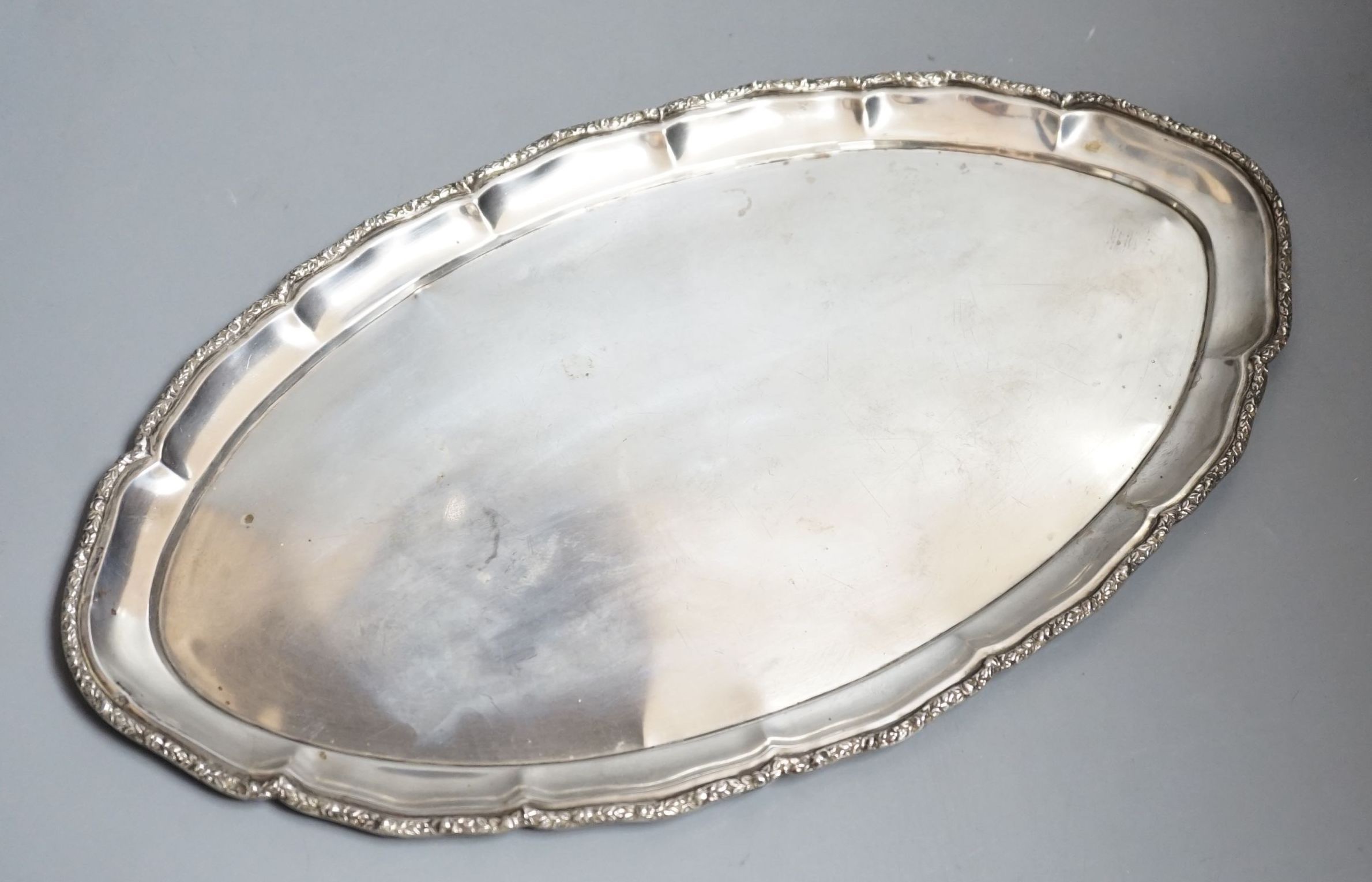 An Austro-Hungarian white metal oval serving platter, 38cm, 14oz.